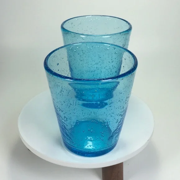 Blue Bubble Glass Hand Blown Drinking Glasses - Picture 2 of 8